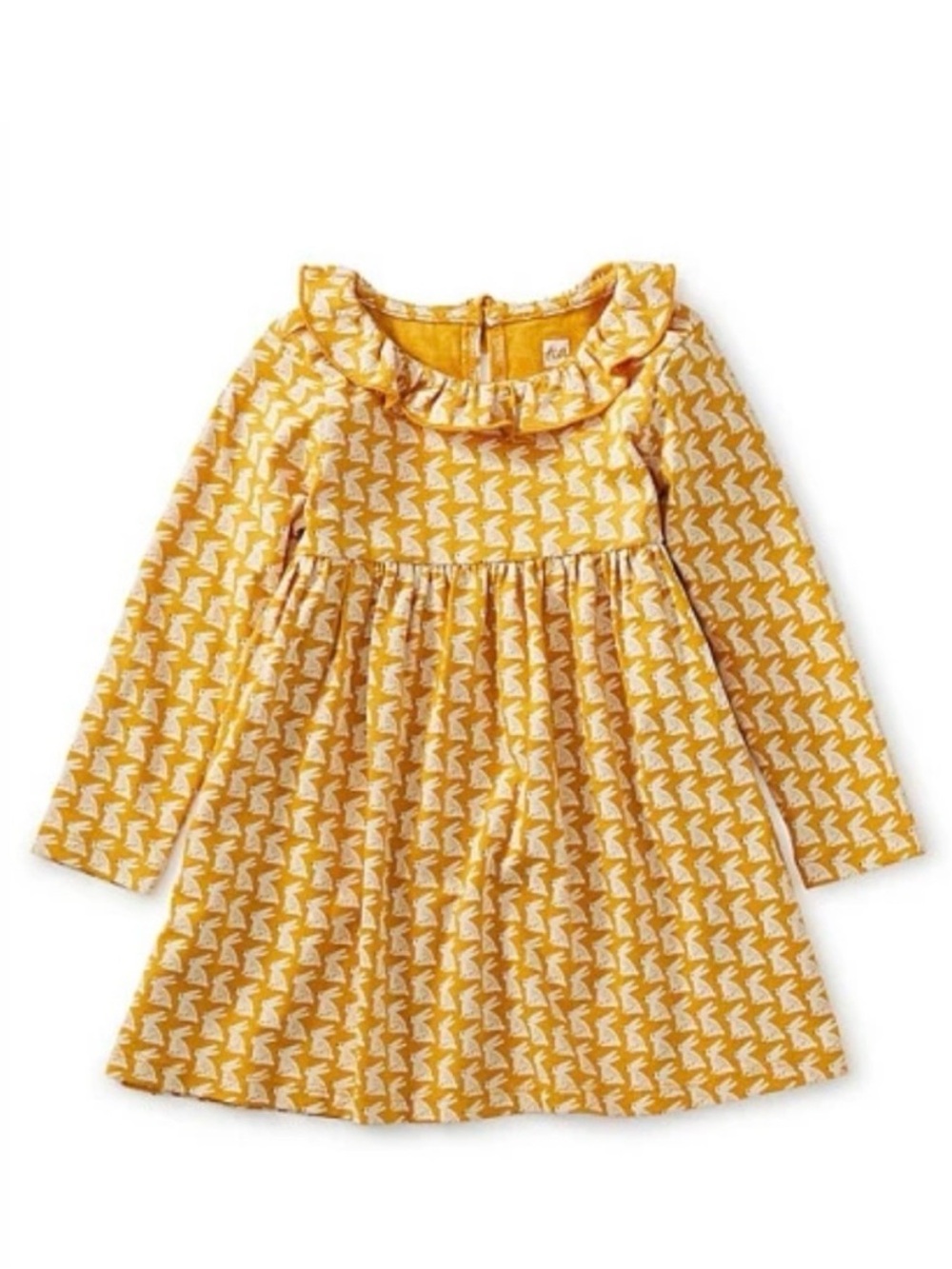 Tea Collection Yellow Long Sleeve Dress with Ruffle Collar in Bunny March 3T